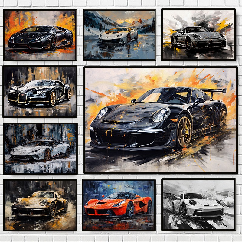 Luxury Lifestyle Items - Modern Abstract Luxury Cars Poster Colorful