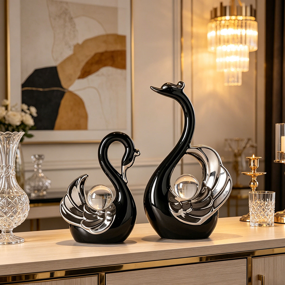 Ceramic Couple Swan Ornament W - Luxury Lifestyle Items recension och pris